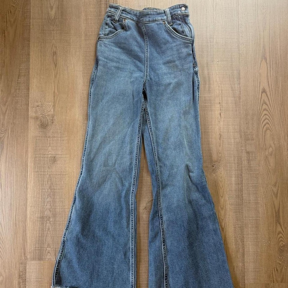 Lee High Rise Flare Jeans Blue Raw Hem 70s Revival Y2K Boho Size 25